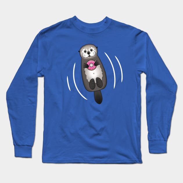 Otter with Donut - Cute Otter Holding Doughnut with Little Paws Long Sleeve T-Shirt by prettyinink